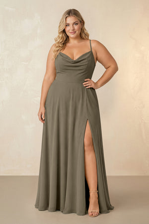 Willow Green Spaghetti Straps Chiffon A-Line Bridesmaid Dress [sizeplus] | KISSBRIDAL