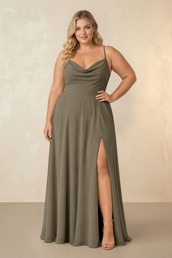 Willow Green Spaghetti Straps Chiffon A-Line Bridesmaid Dress [sizeplus] | KISSBRIDAL