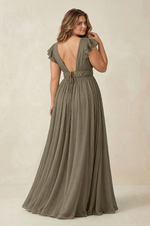 Willow Green V-Neck A-Line Chiffon Cap Sleeves Bridesmaid Dress (2) [sizeplus] | KISSBRIDAL