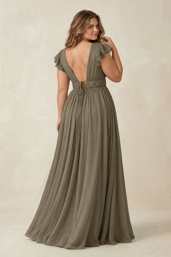 Willow Green V-Neck A-Line Chiffon Cap Sleeves Bridesmaid Dress (2) [sizeplus] | KISSBRIDAL