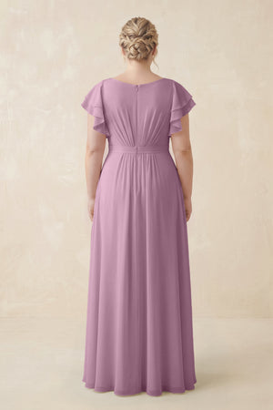 Wisteria Cap Sleeve Ruffled A-Line Chiffon Bridesmaid Dress (2) [sizeplus] | KISSBRIDAL