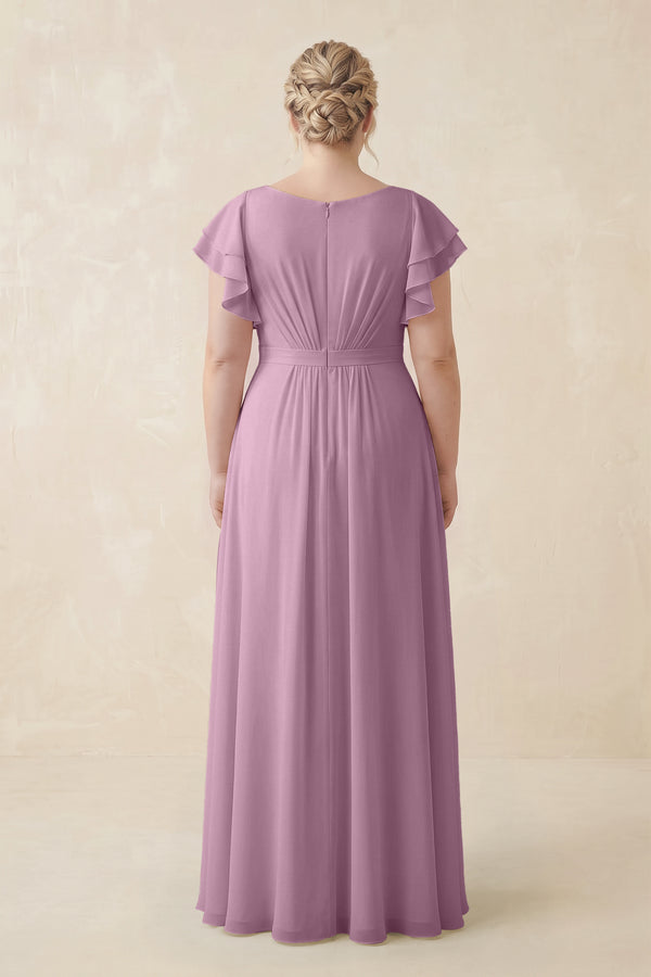 Wisteria Cap Sleeve Ruffled A-Line Chiffon Bridesmaid Dress (2) [sizeplus] | KISSBRIDAL