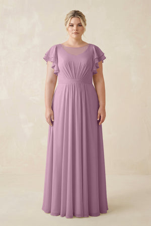 Wisteria Cap Sleeve Ruffled A-Line Chiffon Bridesmaid Dress [sizeplus]| KISSBRIDAL