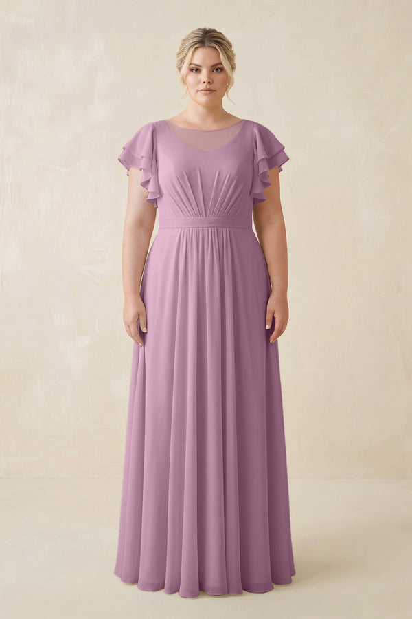 Wisteria Cap Sleeve Ruffled A-Line Chiffon Bridesmaid Dress [sizeplus]| KISSBRIDAL