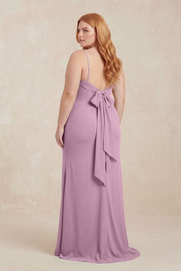 Wisteria Cowl Neck Sheath Chiffon Bridesmaid Dress with Corset (2)  [sizeplus] | KISSBRIDAL