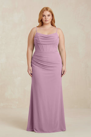 Wisteria Cowl Neck Sheath Chiffon Bridesmaid Dress with Corset  [sizeplus] | KISSBRIDAL