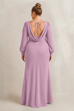 Wisteria Long Sleeve V-Neck Sheath Chiffon Bridesmaid Dress (2) [sizeplus] | KISSBRIDAL