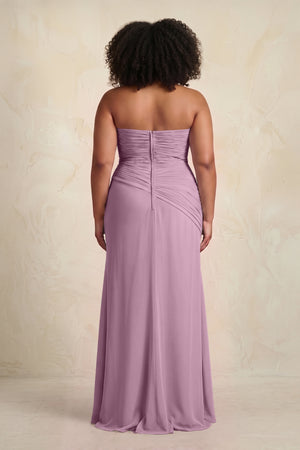 Wisteria Sheath Chiffon Strapless Pleated Bridesmaid Dress (2) | KISSBRIDAL[sizeplus]