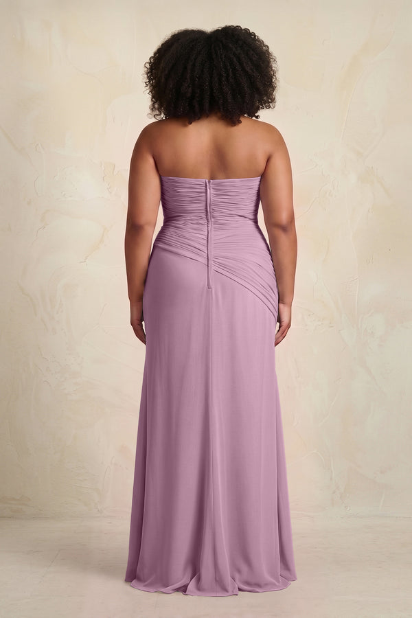 Wisteria Sheath Chiffon Strapless Pleated Bridesmaid Dress (2) | KISSBRIDAL[sizeplus]
