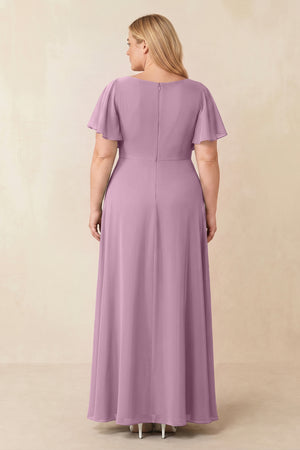 Wisteria Short Sleeves Bateau A-Line Chiffon Bridesmaid Dress (2) [sizeplus] | KISSBRIDAL