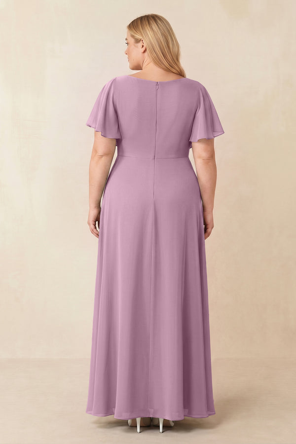 Wisteria Short Sleeves Bateau A-Line Chiffon Bridesmaid Dress (2) [sizeplus] | KISSBRIDAL