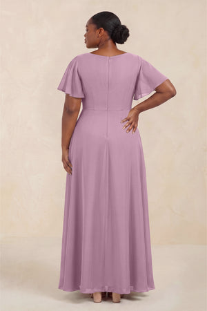 Wisteria Short Sleeves Bateau A-Line Chiffon Bridesmaid Dress (4) [sizeplus] | KISSBRIDAL