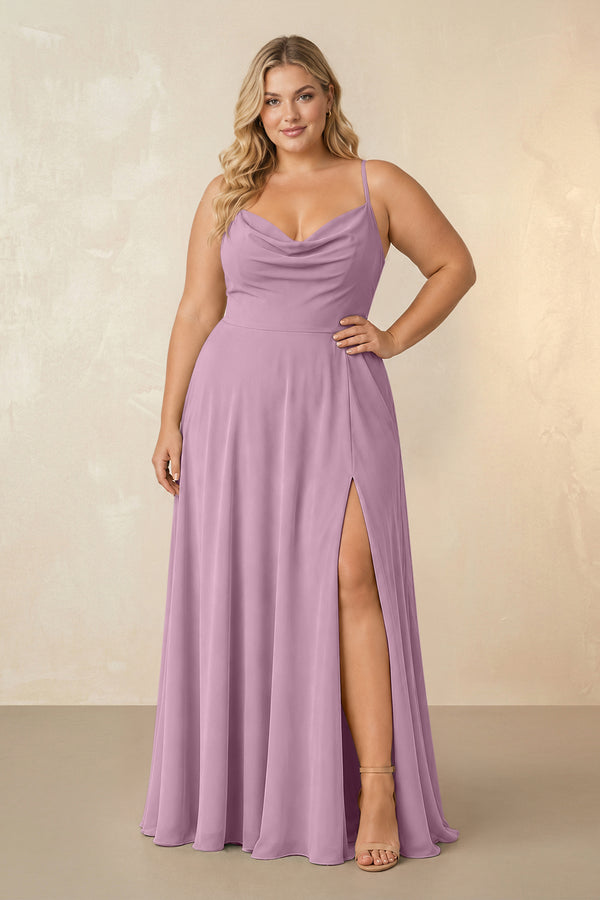 Wisteria Spaghetti Straps Chiffon A-Line Bridesmaid Dress [sizeplus] | KISSBRIDAL