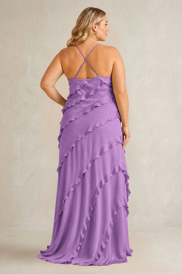 Wisteria Spaghetti Straps Sheath Stain Ruffled Bridesmaid Dress (2) | KISSBRIDAL[sizeplus]