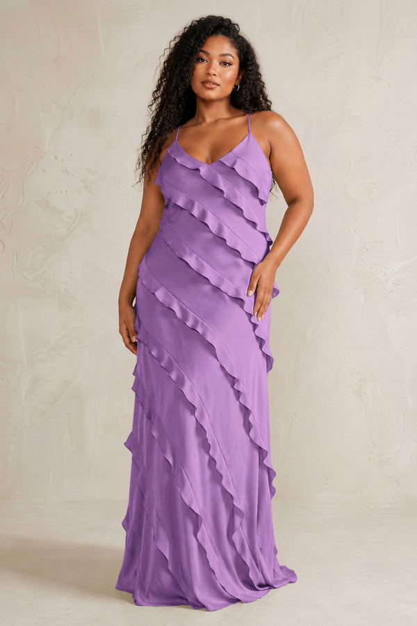 Wisteria Spaghetti Straps Sheath Stain Ruffled Bridesmaid Dress (3) | KISSBRIDAL[sizeplus]