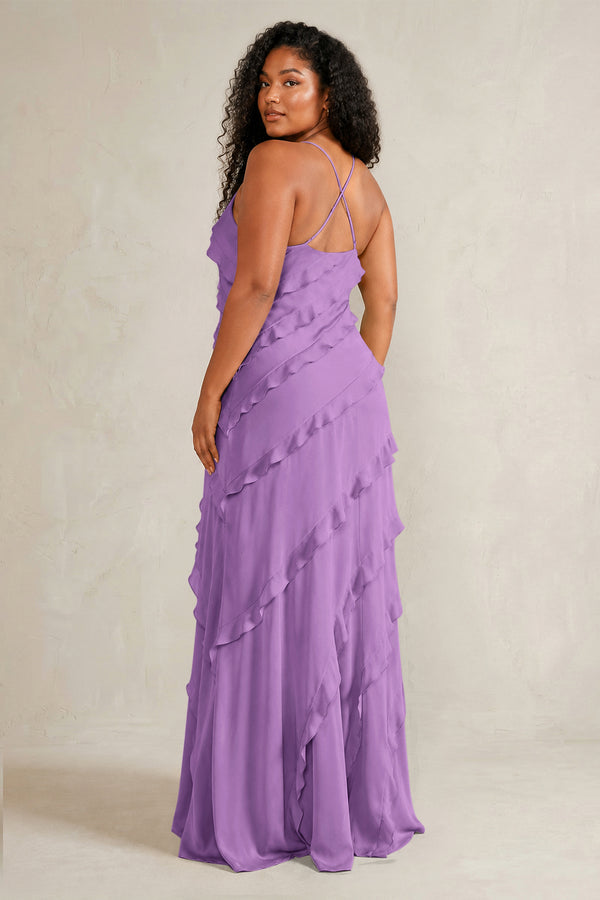Wisteria Spaghetti Straps Sheath Stain Ruffled Bridesmaid Dress (4) | KISSBRIDAL[sizeplus]