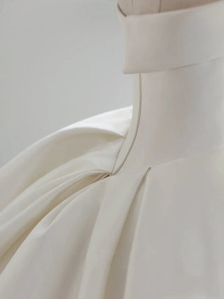 White Simple A Line Satin Strapless Long Wedding Dresses